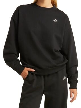 ALO Yoga Accolade Crewneck Pullover Sweatshirt Black Oversized Large
